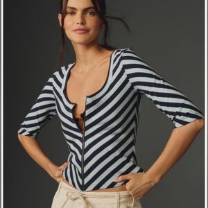 Anthropologie Black and White Striped Long Sleeve Top